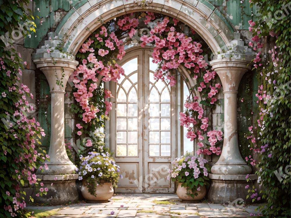 Kate Wedding Building Spring Flowers Backdrop for Photography - Kate Backdrop AU