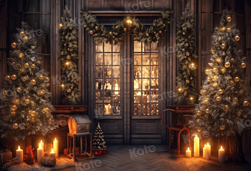 Kate Christmas Tree Store House Frontdoor Candle Backdrop Designed by Chain Photography - Kate Backdrop AU