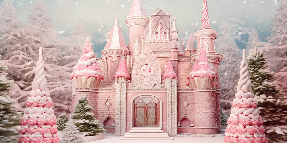 Kate Winter Christmas Pink Castle Backdrop for Photography