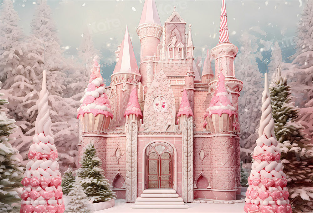 Kate Winter Christmas Pink Castle Backdrop for Photography - Kate Backdrop AU