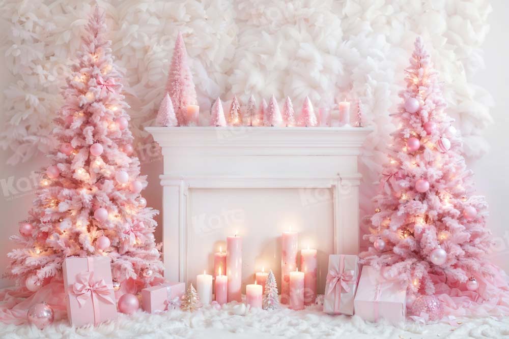 Kate Pink Christmas Tree Snow Christmas Backdrop Designed by Emetselch