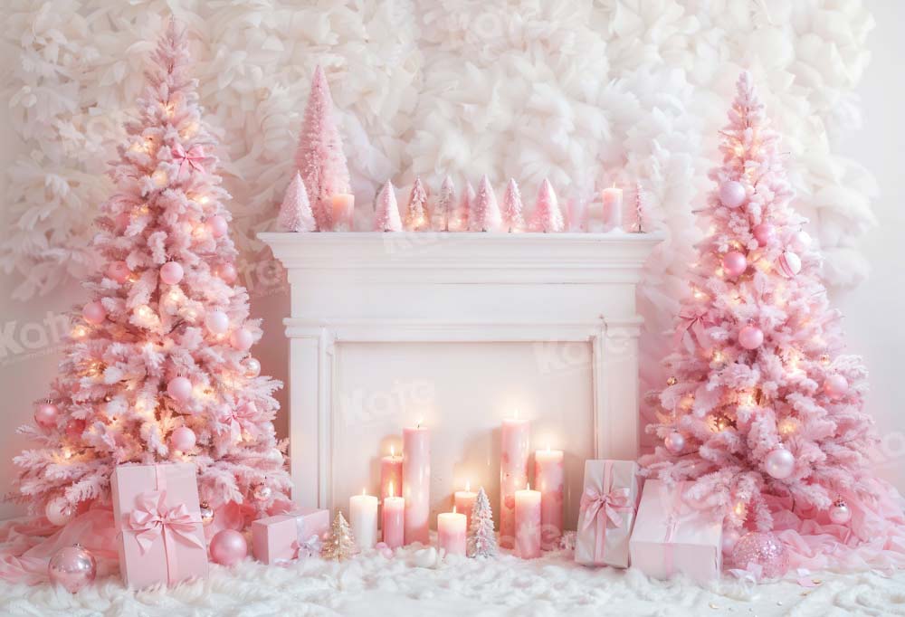 Kate Pink Christmas Tree Snow Christmas Backdrop Designed by Emetselch