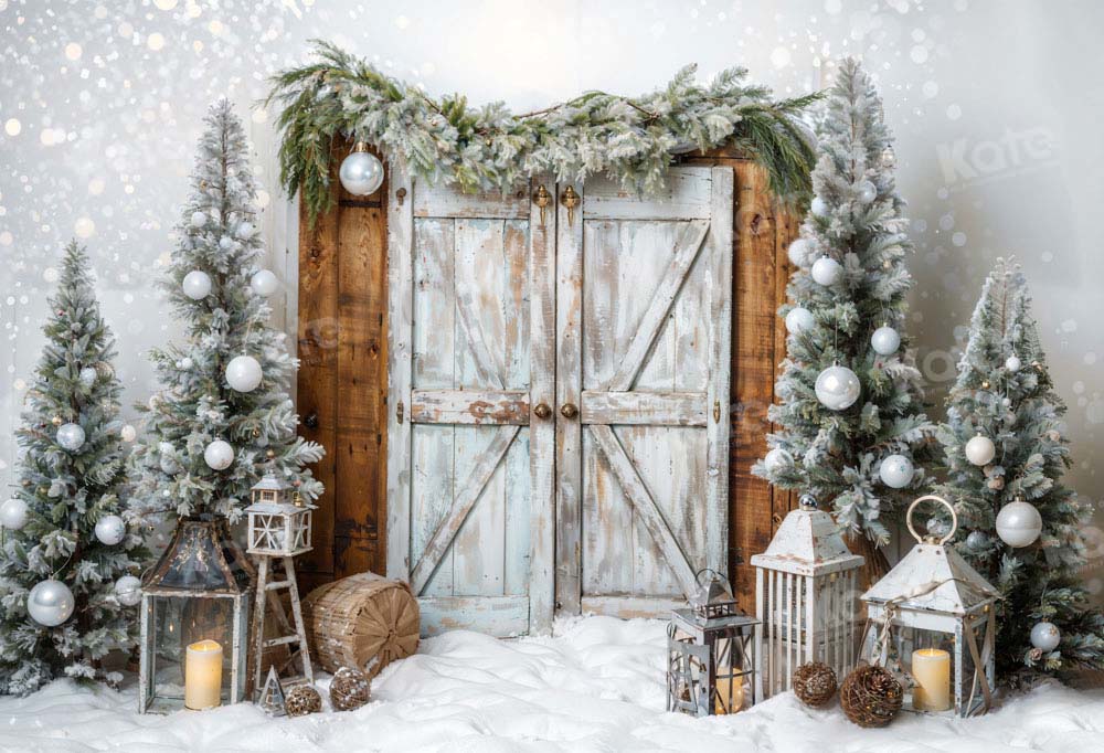 Kate Winter Christmas Snow Barn Door Backdrop Designed by Emetselch