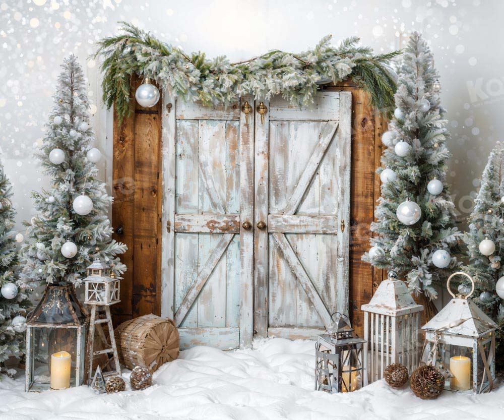 Kate Winter Christmas Snow Barn Door Backdrop Designed by Emetselch