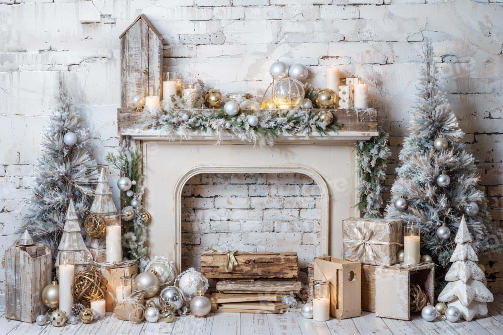 Kate Winter Christmas Tree Fireplace Backdrop Designed by Emetselch