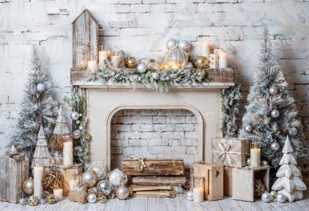 Kate Winter Christmas Tree Fireplace Backdrop Designed by Emetselch