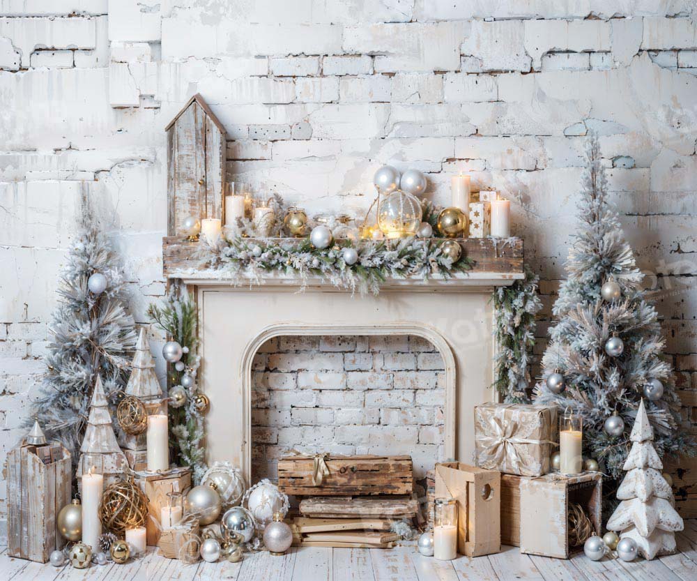 Kate Winter Christmas Tree Fireplace Backdrop Designed by Emetselch - Kate Backdrop AU