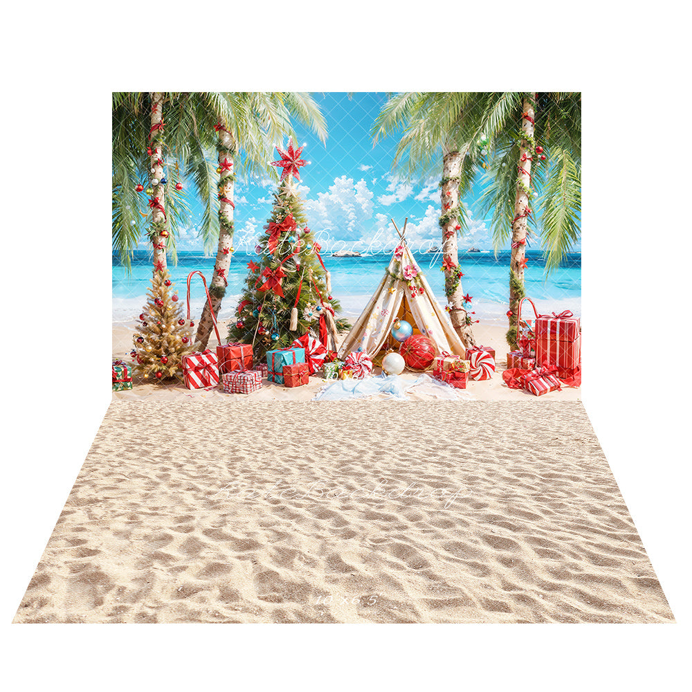 Kate Beach Christmas Tree Backdrop+Sand Floor Backdrop