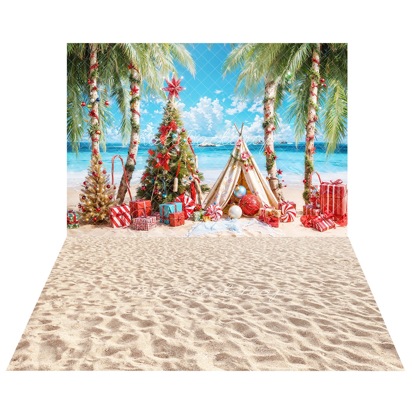 Kate Beach Christmas Tree Backdrop+Sand Floor Backdrop