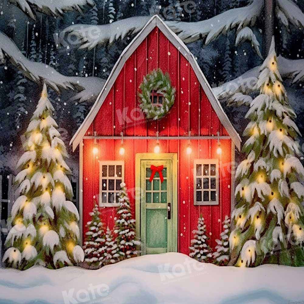 Kate Winter Christmas Tree Red Cottage Backdrop Designed by GQ - Kate Backdrop AU