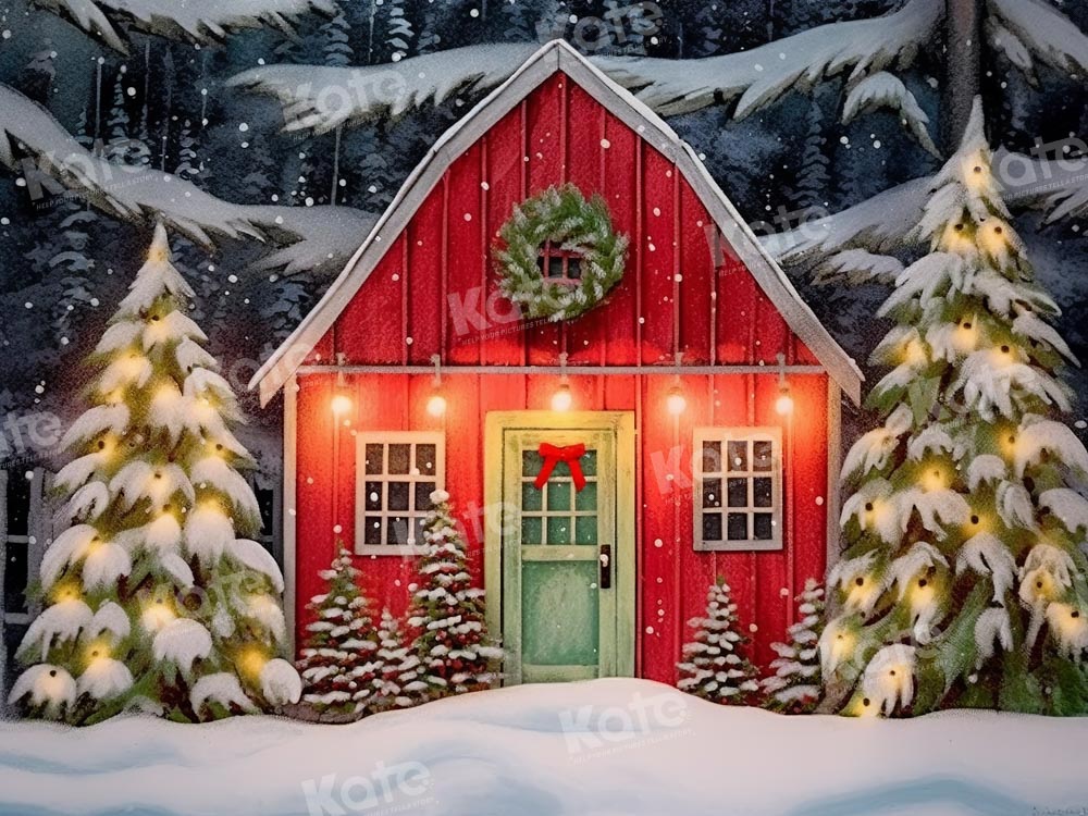 Kate Winter Christmas Tree Red Cottage Backdrop Designed by GQ - Kate Backdrop AU
