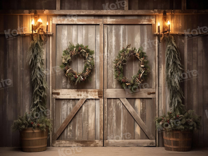 Kate Christmas Old Barn Door Fleece Backdrop for Photography - Kate Backdrop AU