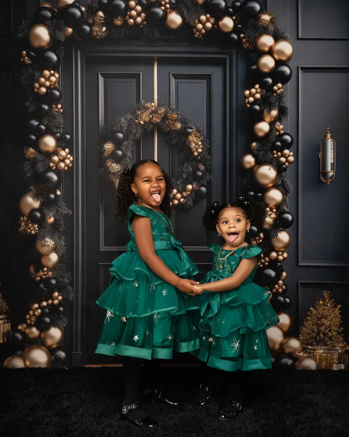 Kate Elegant Black and Gold Christmas Front Door Backdrop Designed by Mandy Ringe Photography - Kate Backdrop AU