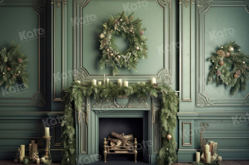 Kate Green Christmas Fireplace Backdrop Designed by Mandy Ringe Photography