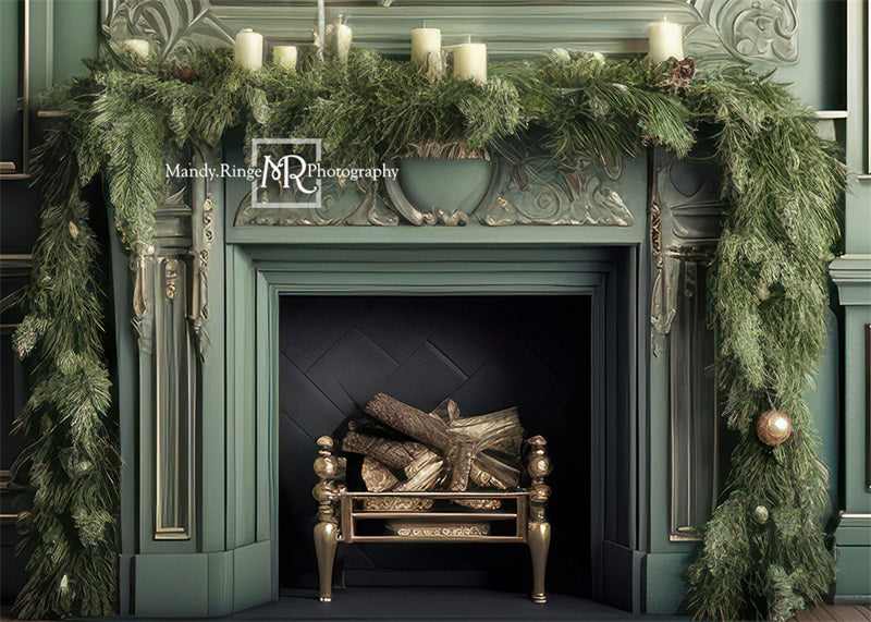 Kate Green Christmas Fireplace Backdrop Designed by Mandy Ringe Photography - Kate Backdrop AU