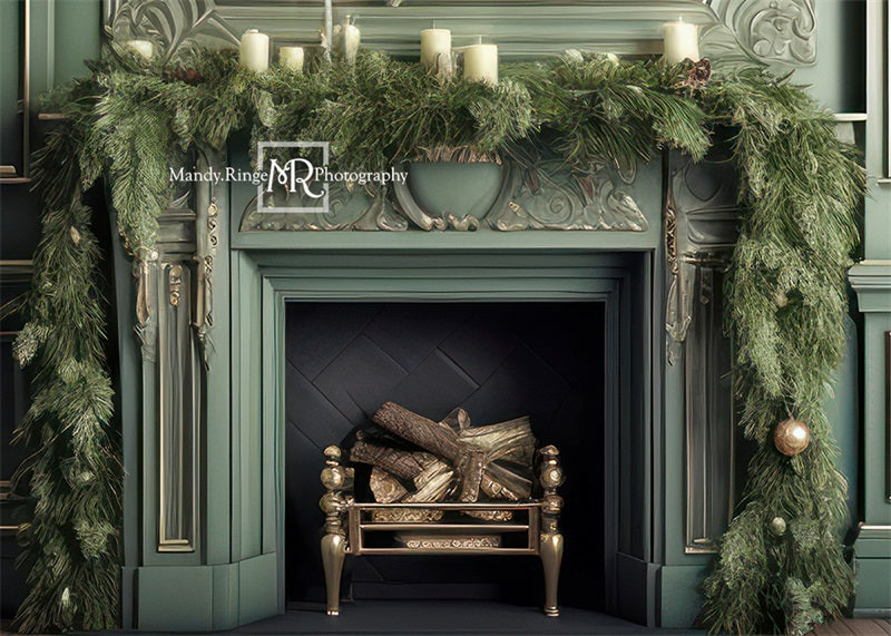 Kate Green Christmas Fireplace Backdrop Designed by Mandy Ringe Photography