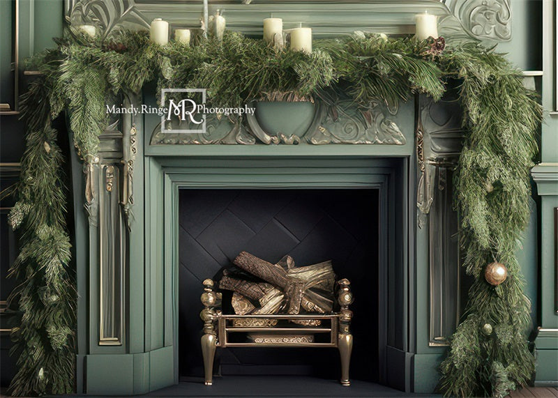 Lightning Deals-#1 Kate Green Christmas Fireplace Backdrop Designed by Mandy Ringe Photography