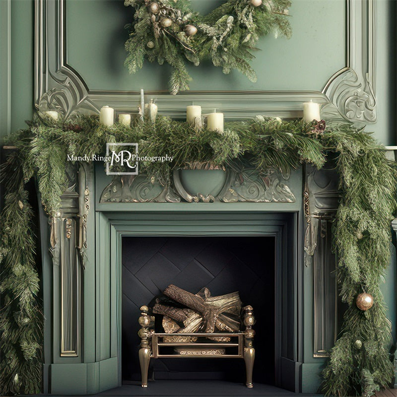 Kate Green Christmas Fireplace Backdrop Designed by Mandy Ringe Photography - Kate Backdrop AU