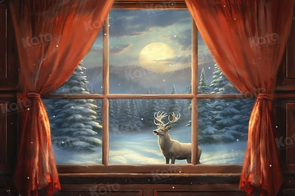 Kate Elk Window Night Christmas Backdrop Moon Designed by GQ