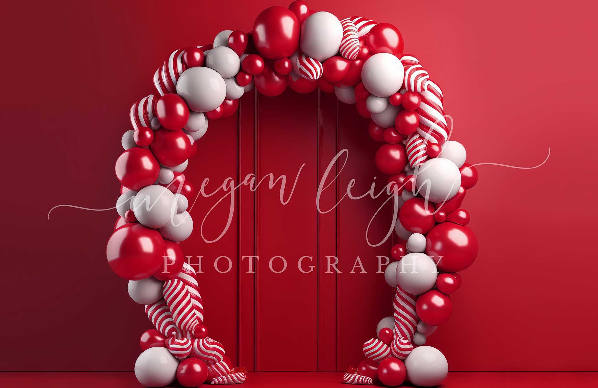 Kate Candycane Balloons Arch Red Wall Backdrop Designed by Megan Leigh Photography