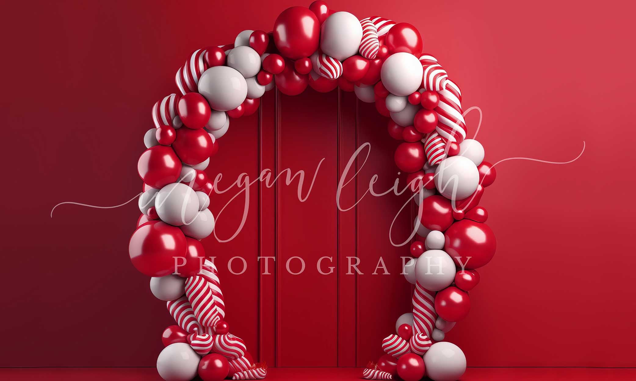 Kate Candycane Balloons Arch Red Wall Backdrop Designed by Megan Leigh Photography - Kate Backdrop AU