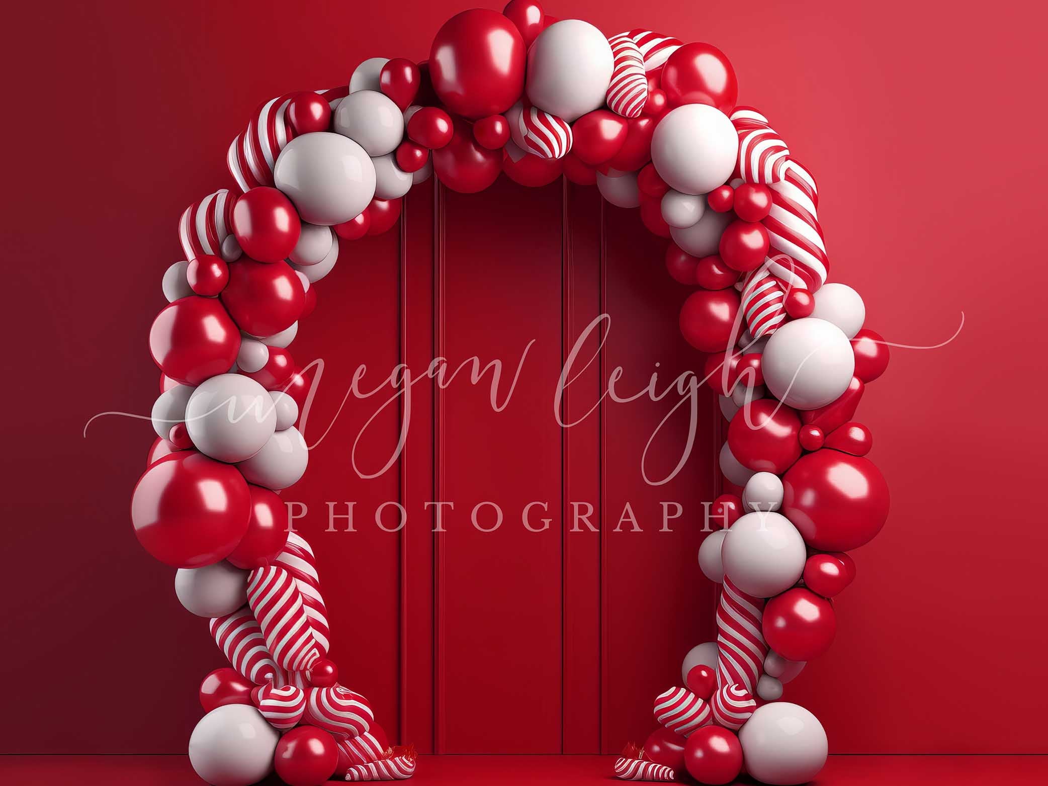Kate Candycane Balloons Arch Red Wall Backdrop Designed by Megan Leigh Photography - Kate Backdrop AU