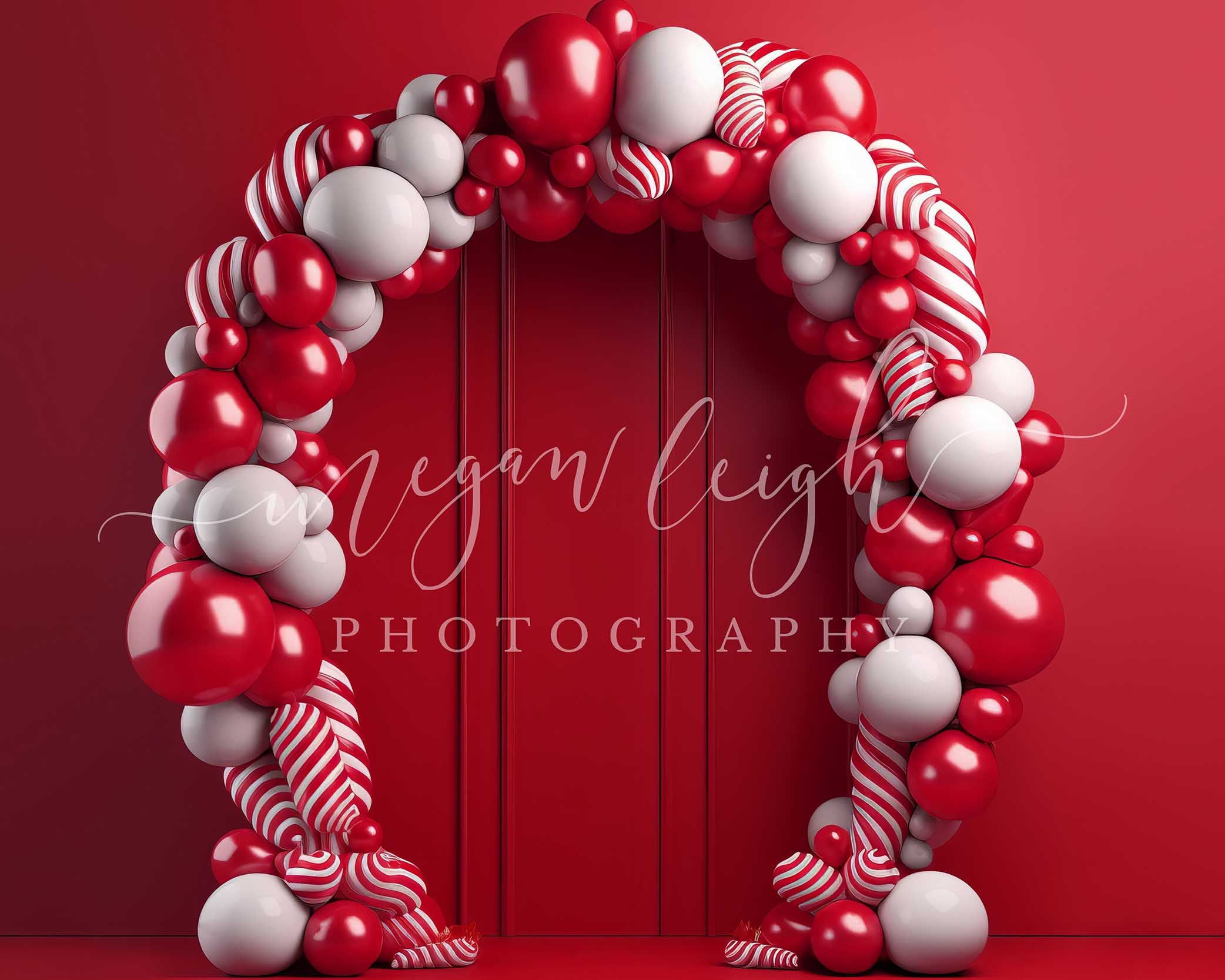 Kate Candycane Balloons Arch Red Wall Backdrop Designed by Megan Leigh Photography - Kate Backdrop AU