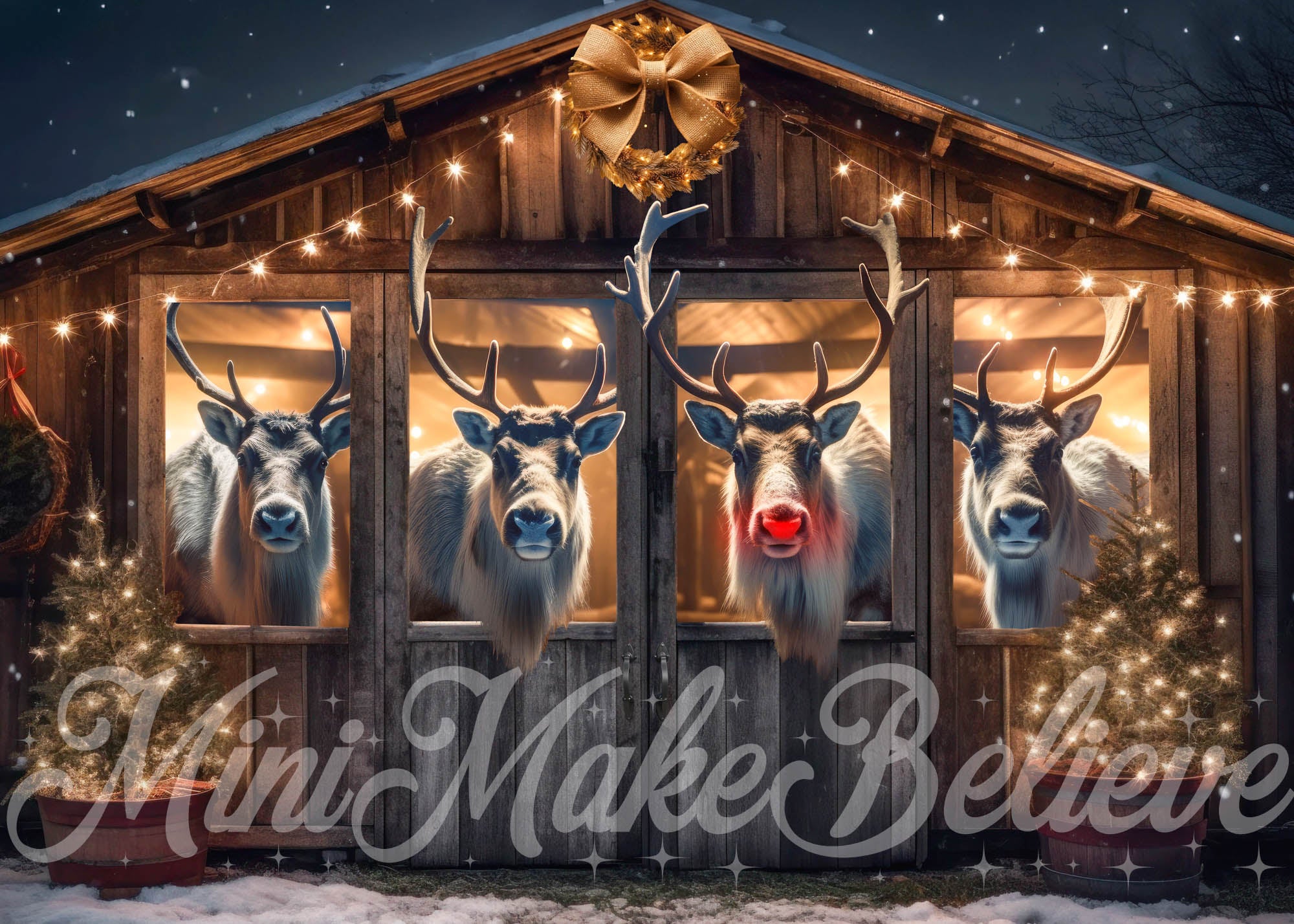 Kate Christmas Reindeer- Stall at Night Backdrop Designed by Mini MakeBelieve