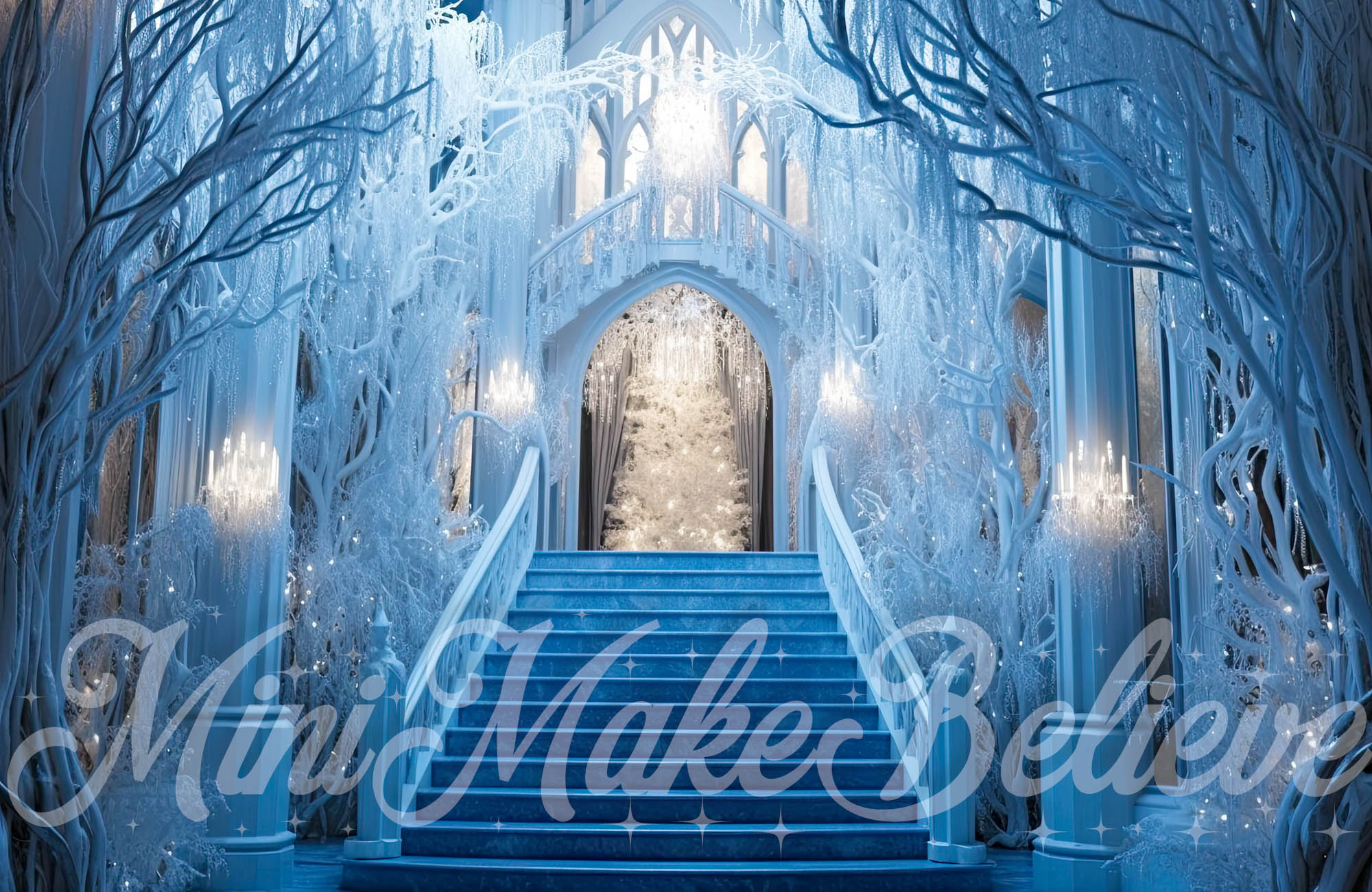 Kate Frozen Castle Stairs Backdrop Winter Christmas Designed by Mini MakeBelieve