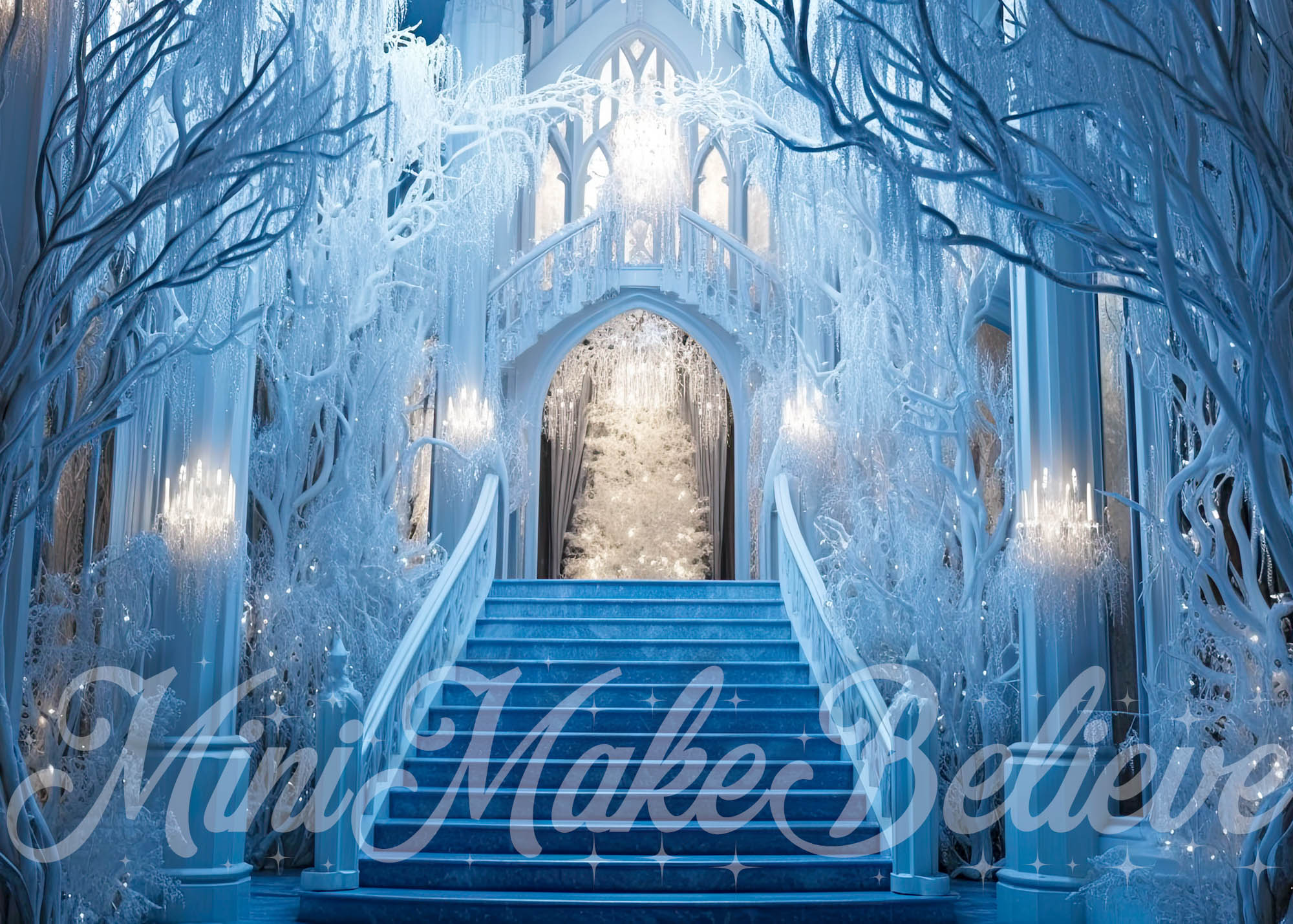 Kate Frozen Castle Stairs Backdrop Winter Christmas Designed by Mini MakeBelieve