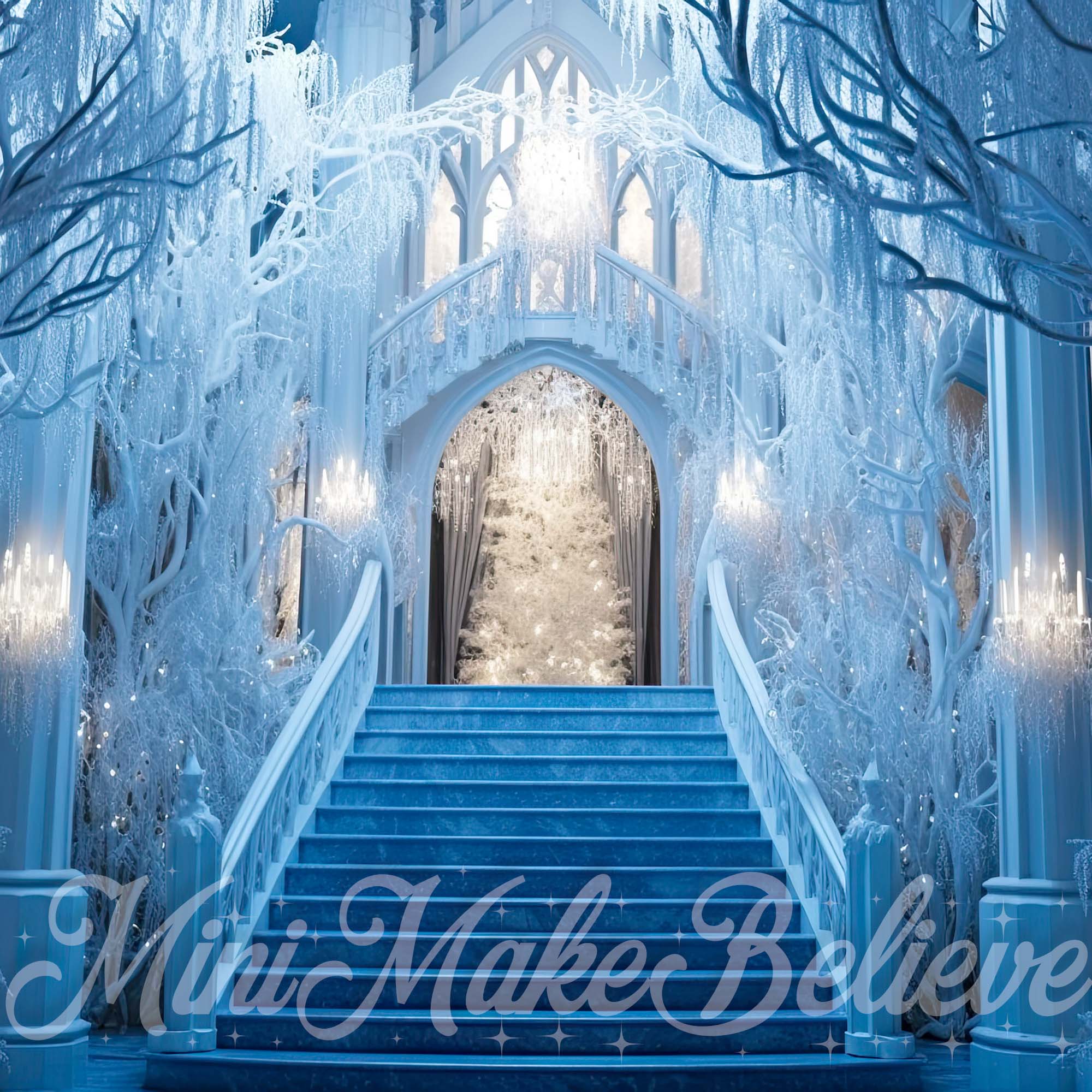 Kate Frozen Castle Stairs Backdrop Winter Christmas Designed by Mini MakeBelieve