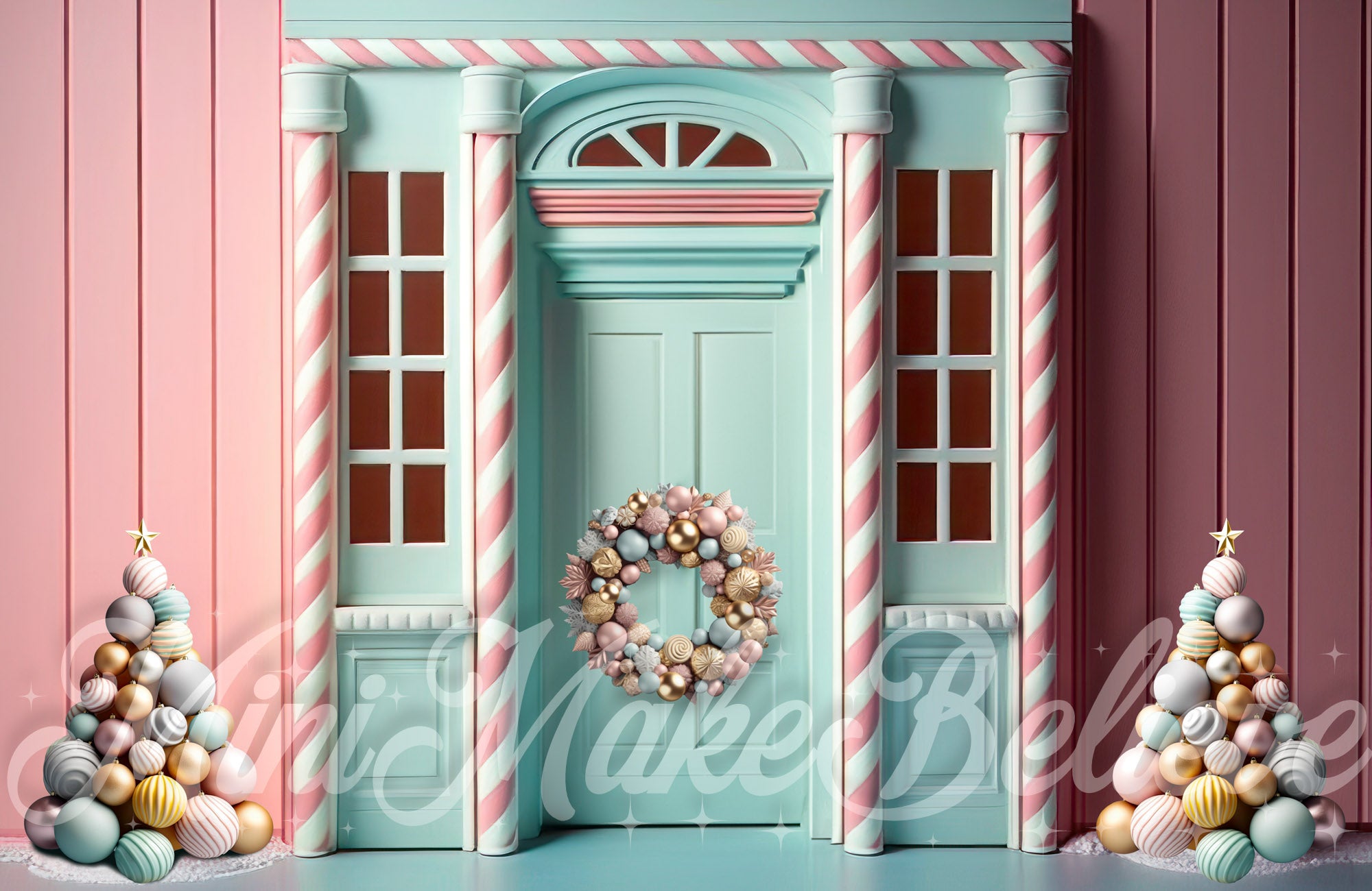 Kate Pastel Gingerbread Backdrop Door Winter Christmas Designed by Mini MakeBelieve