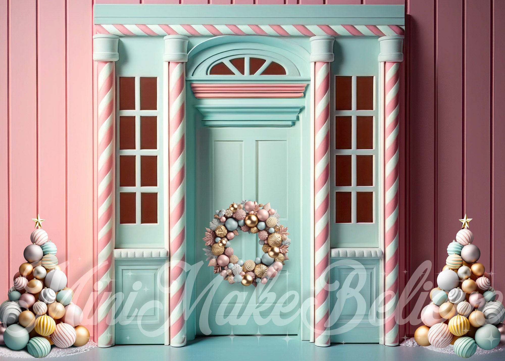 Kate Pastel Gingerbread Backdrop Door Winter Christmas Designed by Mini MakeBelieve