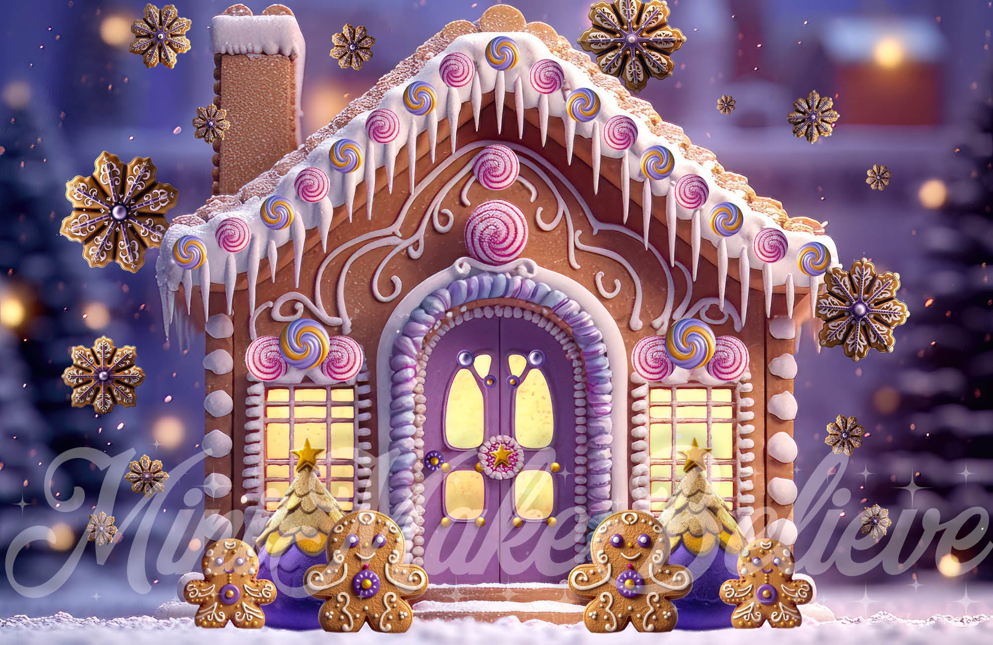 Kate Gingerbread House Backdrop Cookie Snowflakes Designed by Mini MakeBelieve