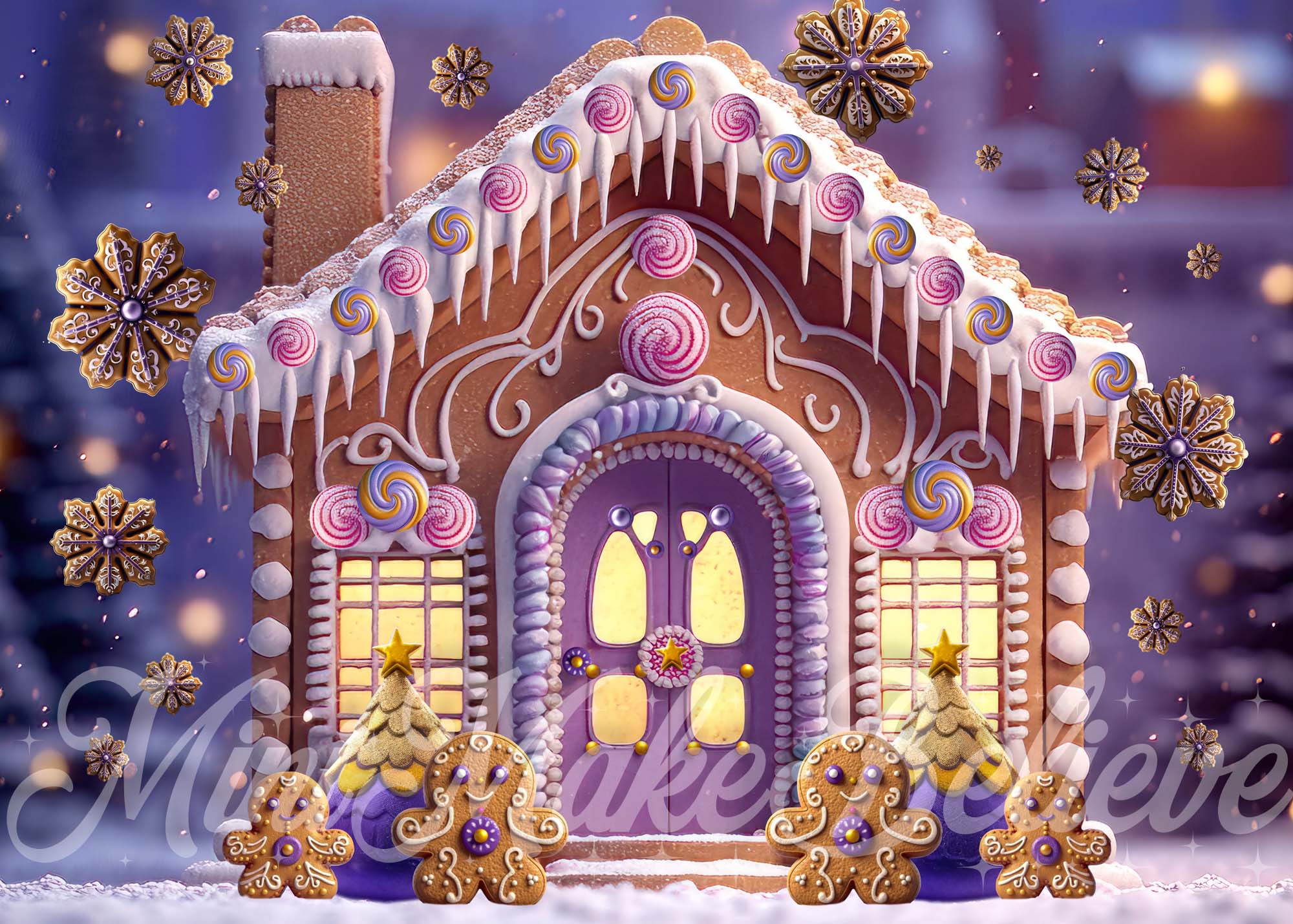 Kate Gingerbread House Backdrop Cookie Snowflakes Designed by Mini MakeBelieve