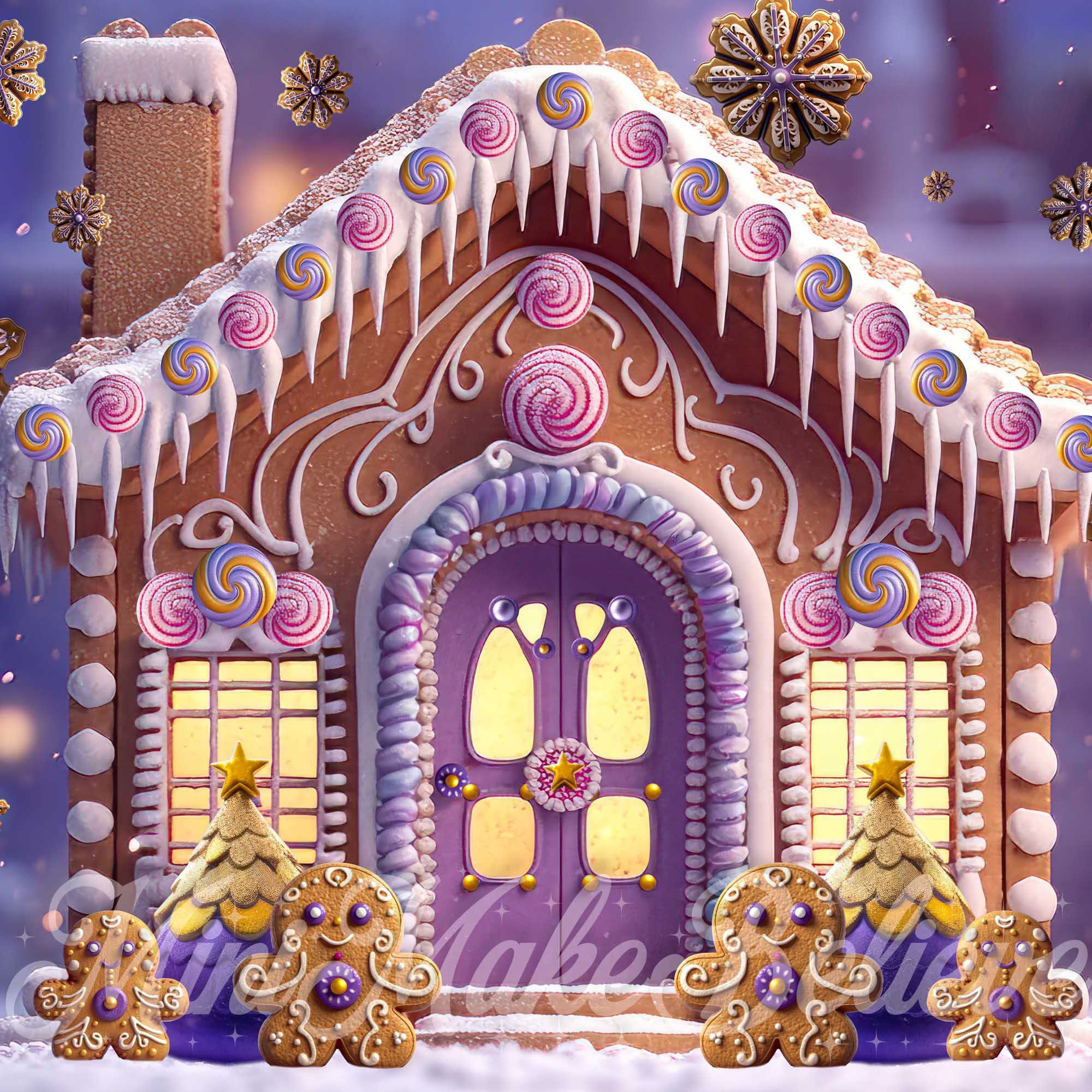 Kate Gingerbread House Backdrop Cookie Snowflakes Designed by Mini MakeBelieve