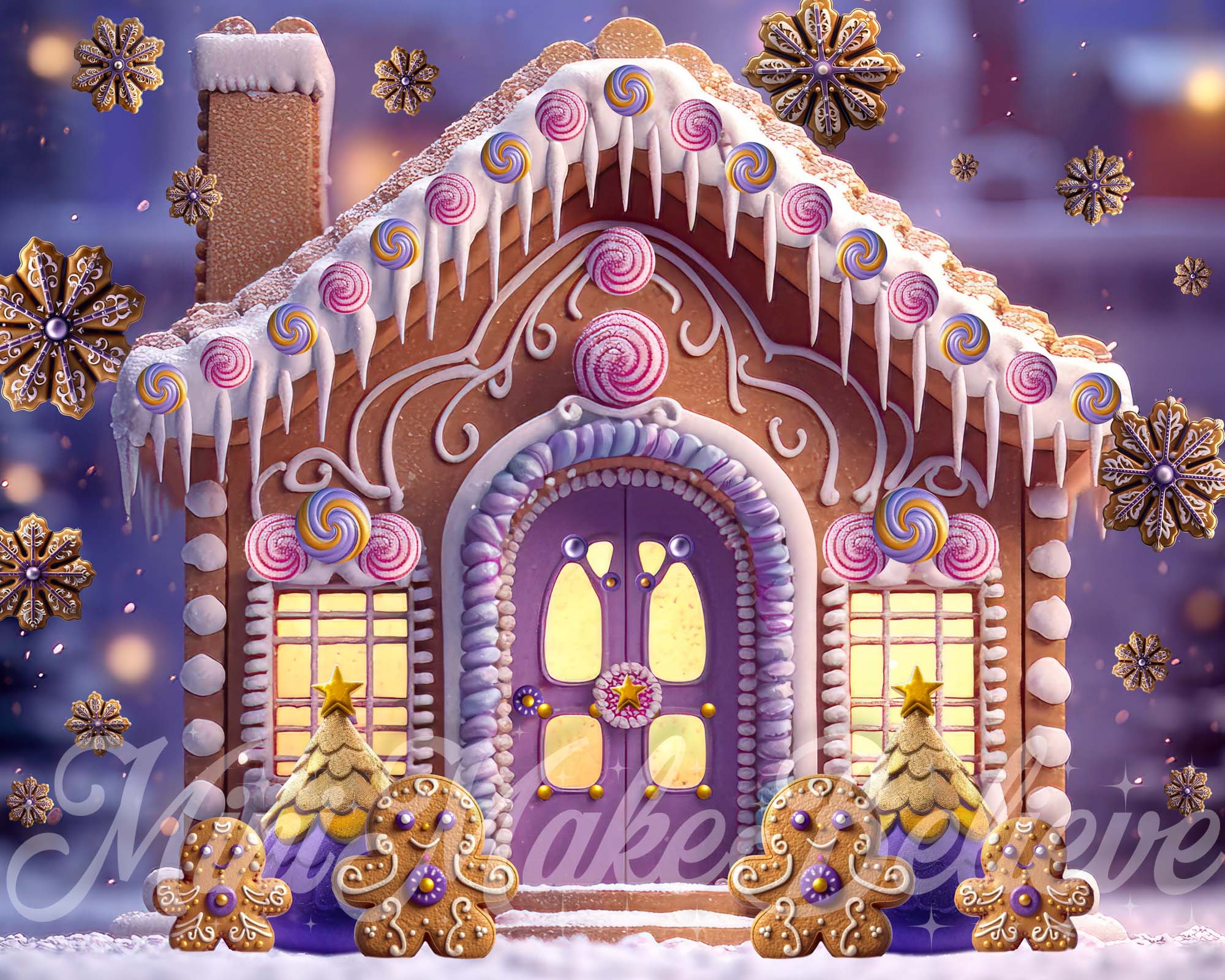 Kate Gingerbread House Backdrop Cookie Snowflakes Designed by Mini MakeBelieve