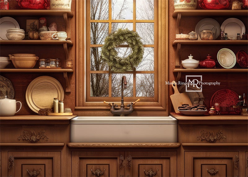 Kate Cozy Christmas Kitchen Backdrop Designed by Mandy Ringe Photography