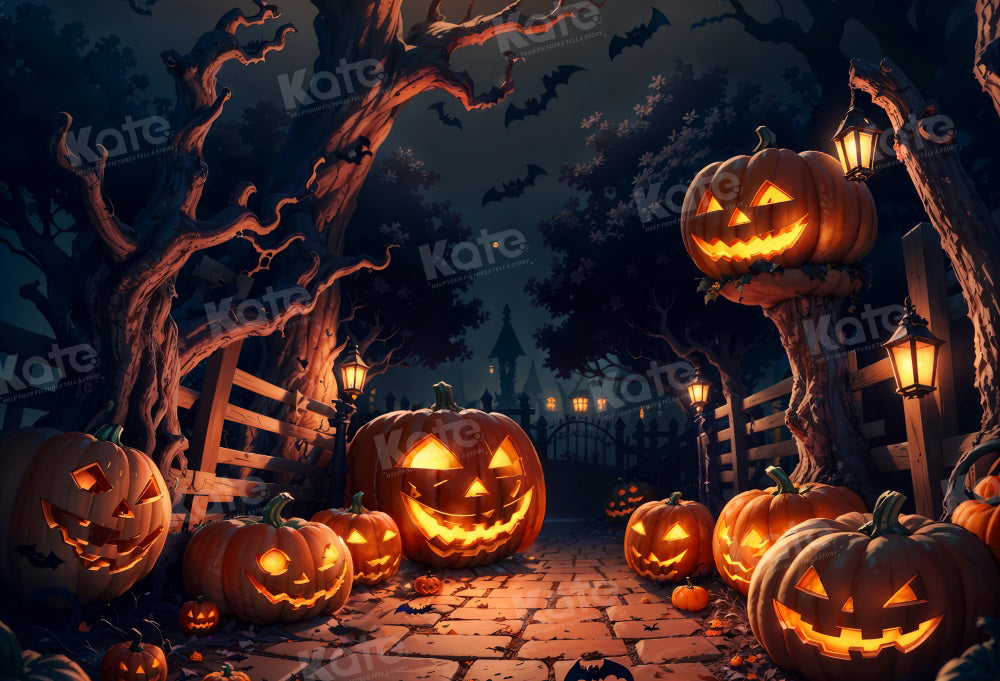 Kate Halloween Spooky Pumpkin Night Backdrop for Photography