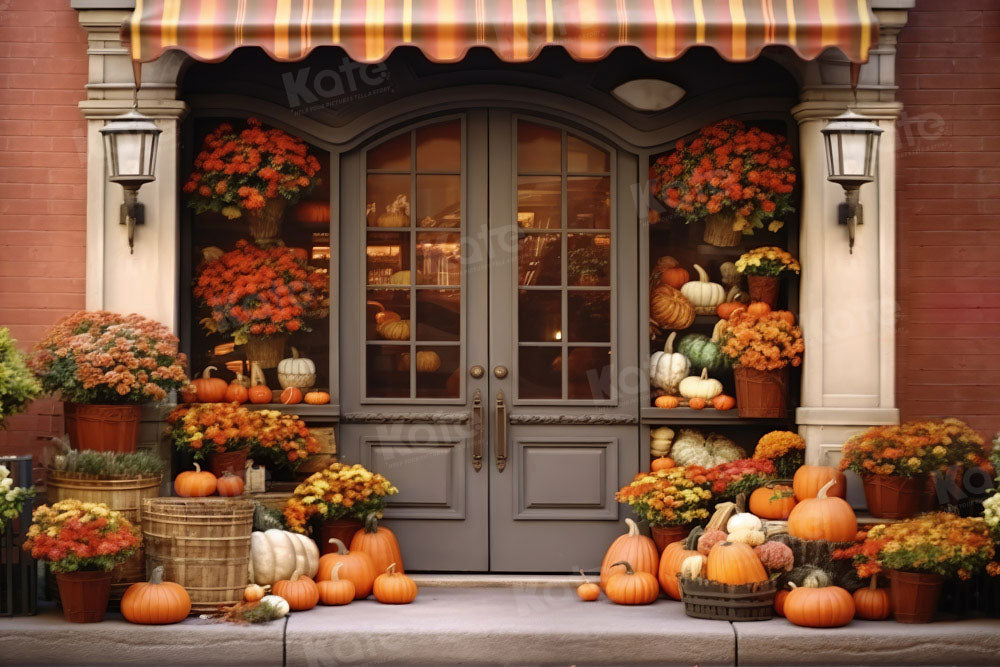 Kate Autumn Shop Flowers Pumpkins Backdrop Designed by Emetselch - Kate Backdrop AU