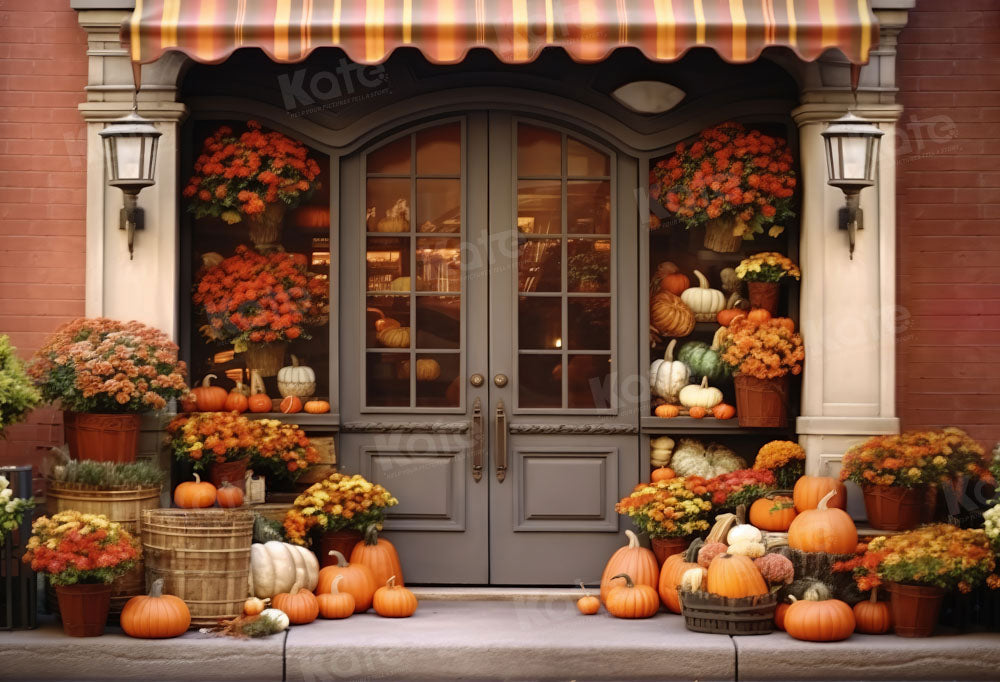 Kate Autumn Shop Flowers Pumpkins Backdrop Designed by Emetselch - Kate Backdrop AU