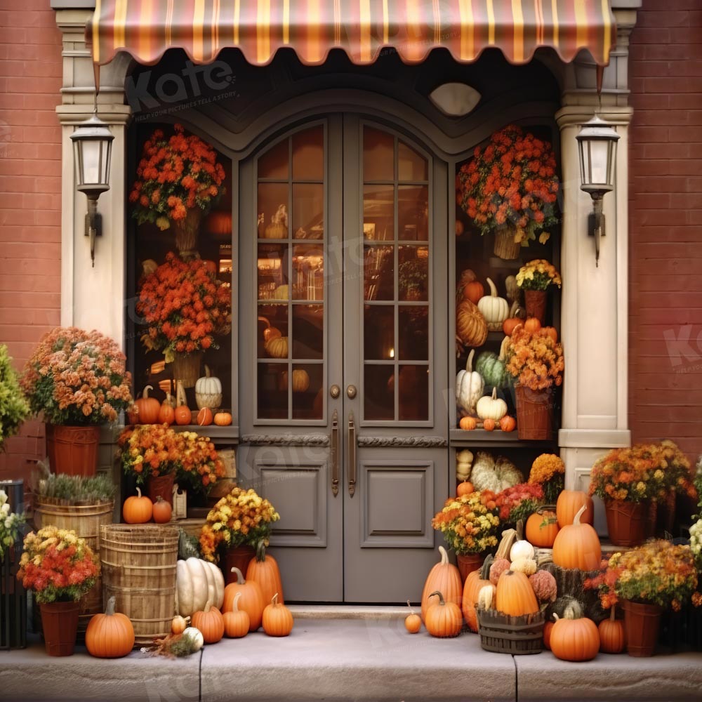 Kate Autumn Shop Flowers Pumpkins Backdrop Designed by Emetselch - Kate Backdrop AU