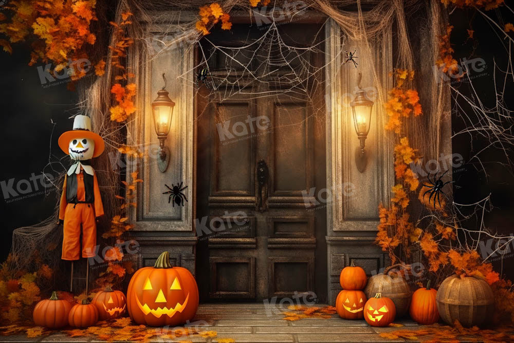 Kate Halloween Spider Web Backdrop Pumpkin Lights Designed by Emetselch