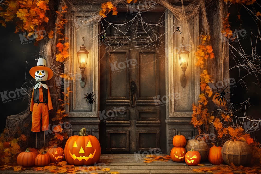 Kate Halloween Spider Web Backdrop Pumpkin Lights Designed by Emetselch - Kate Backdrop AU