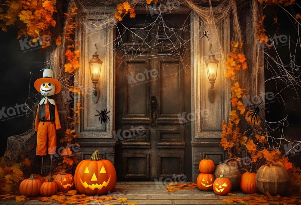 Kate Halloween Spider Web Backdrop Pumpkin Lights Designed by Emetselch