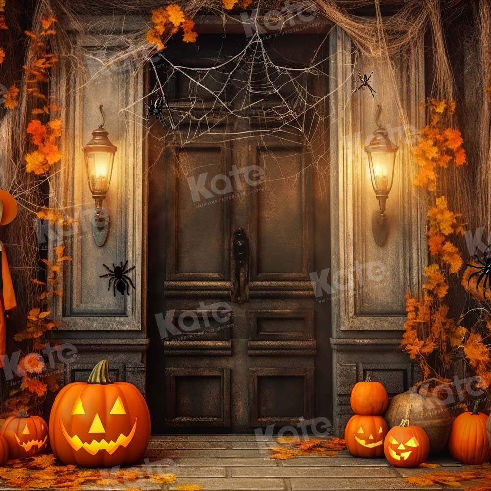Kate Halloween Spider Web Backdrop Pumpkin Lights Designed by Emetselch - Kate Backdrop AU