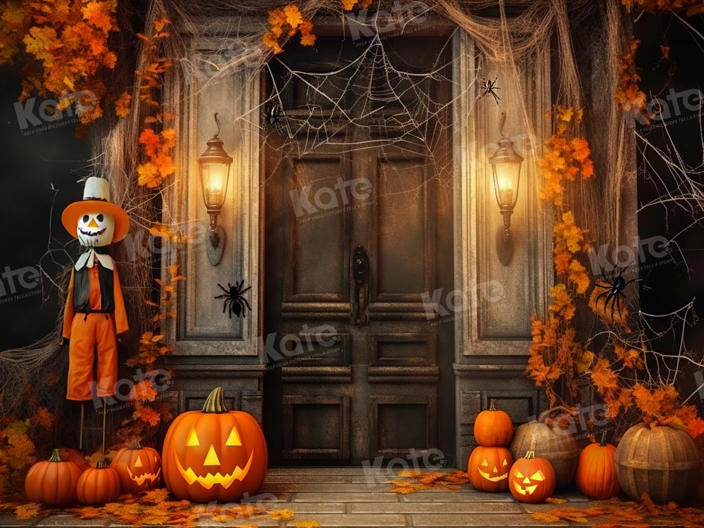 Kate Halloween Spider Web Backdrop Pumpkin Lights Designed by Emetselch - Kate Backdrop AU