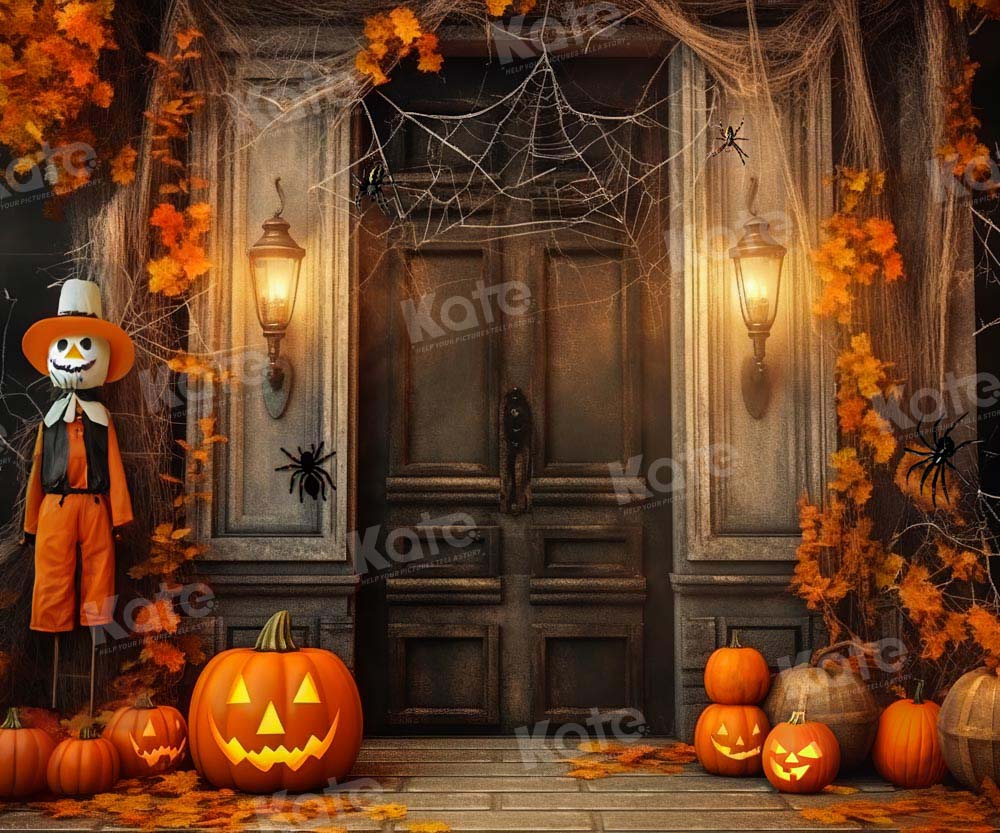Kate Halloween Spider Web Backdrop Pumpkin Lights Designed by Emetselch - Kate Backdrop AU