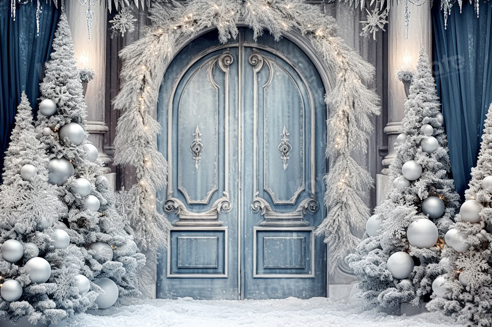 Kate Christmas Winter Backdrop Frosted World Tree Blue Door for Photography - Kate Backdrop AU