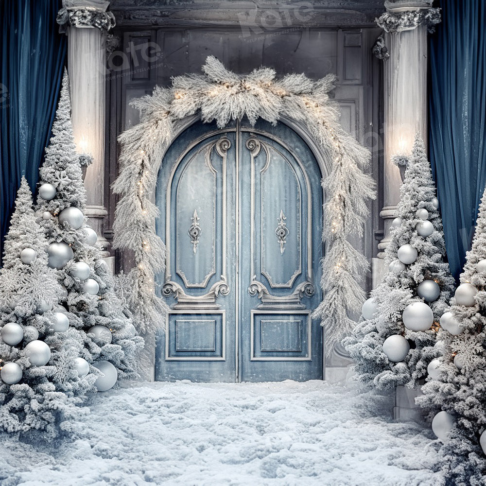 Kate Christmas Winter Backdrop Frosted World Tree Blue Door for Photography - Kate Backdrop AU